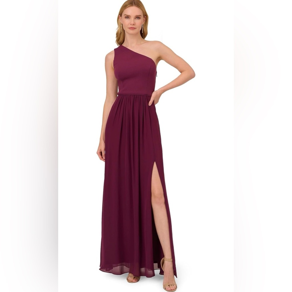Adrianna Papell Women's One Shoulder Chiffon Gown Size 16 - Picture 1 of 8